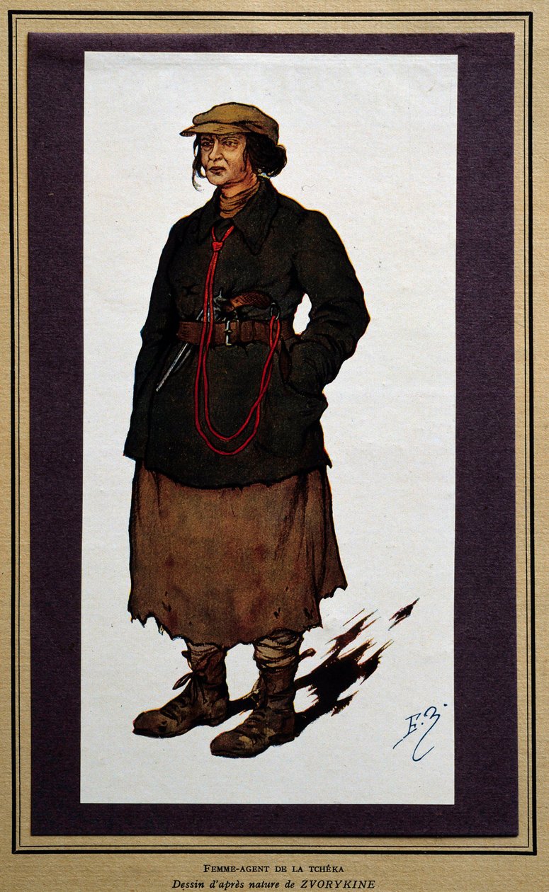 Rosja: agentka rosyjskiej czeki rewolucyjnej. Rysunek Borisa Zvorykine (1872-1935) autorstwa Boris Vasilievich Zvorykin
