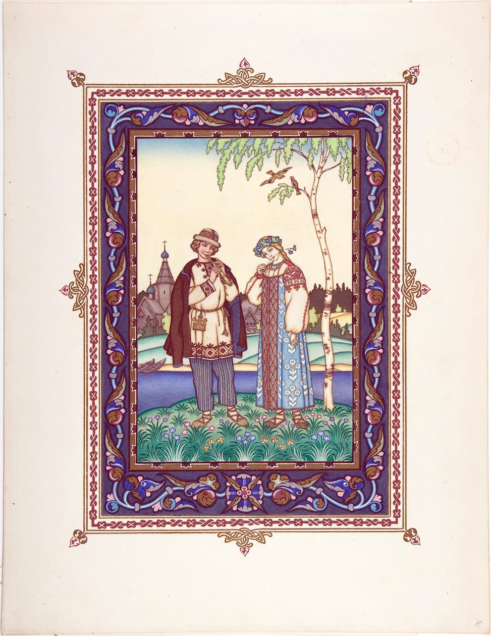 Snegourotchka ( ou Snegourka, la Fille de neige) - ilustracja do bajki Snegurochka par Zvorykin, Boris Vasilievich (1872-po 1935), ok. 1935 1925 - Litografia kolorowa, 27,3x20,5 - Kolekcja prywatna autorstwa Boris Vasilievich Zvorykin