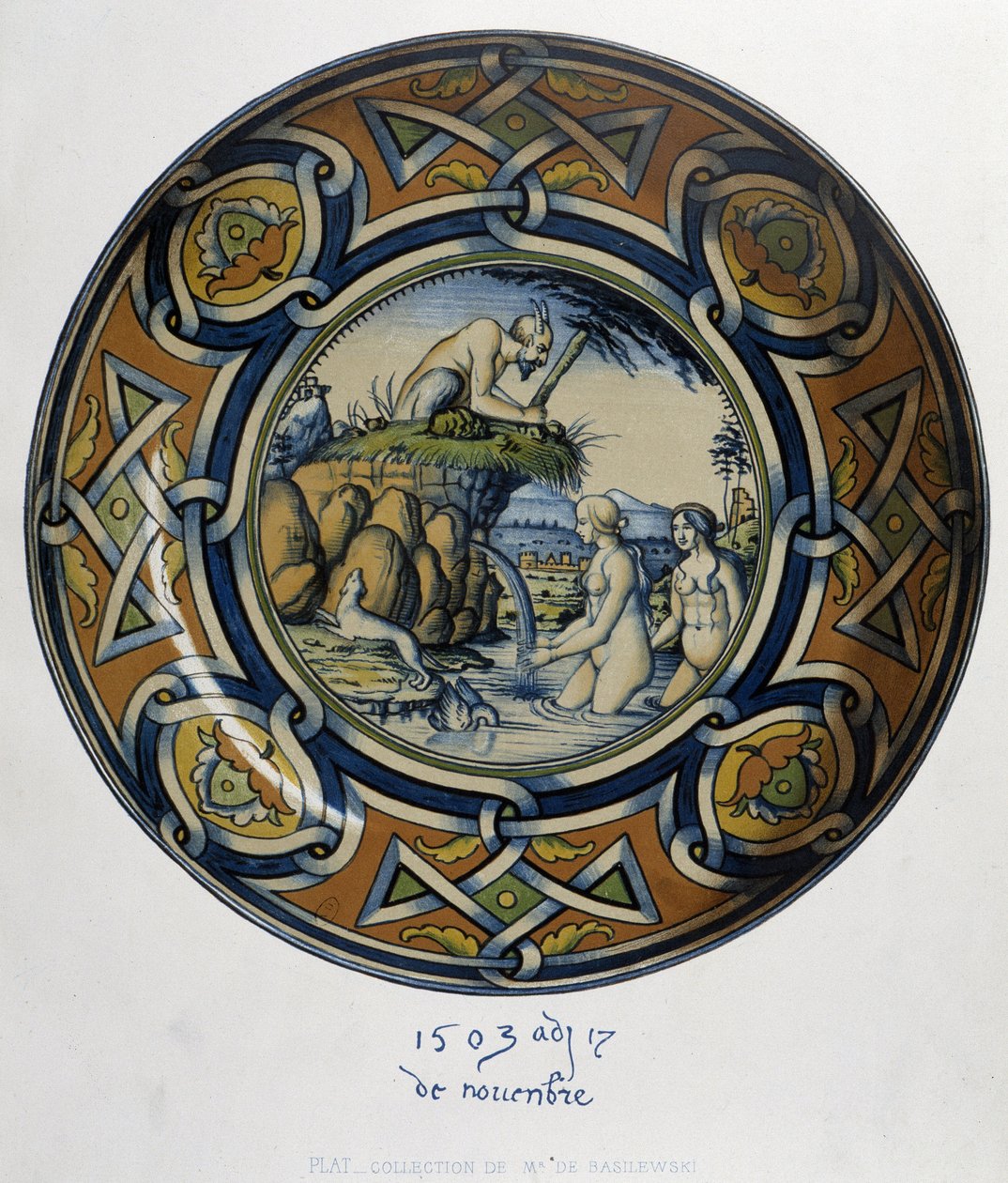 Actéon zaskakujący Artemis (diane) au bain - in „”Zbiór włoskich fajansów z XV, XVI i XVIII wieku””, proj. C. Delange i C. Borneman, wyd. Delange, Paryż autorstwa Bornemann Bornemann