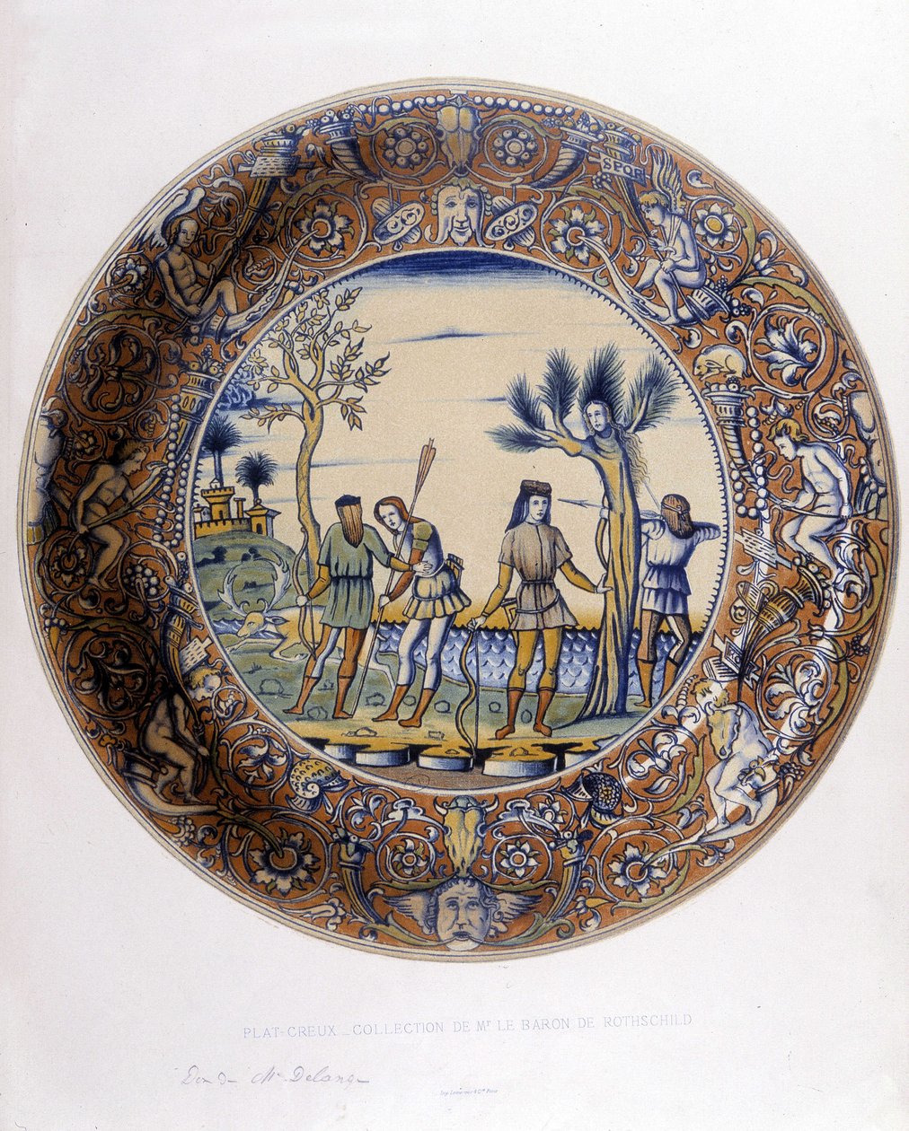 Daphne przekształciła się w Lauriera, aby uciec przed pogonią za Apollem - w „Zbiorze fajansów włoskich XV, XVI i XVIII wieku””, proj. C. Delange i C. Borneman, wyd. Delange, Paryż autorstwa Bornemann Bornemann