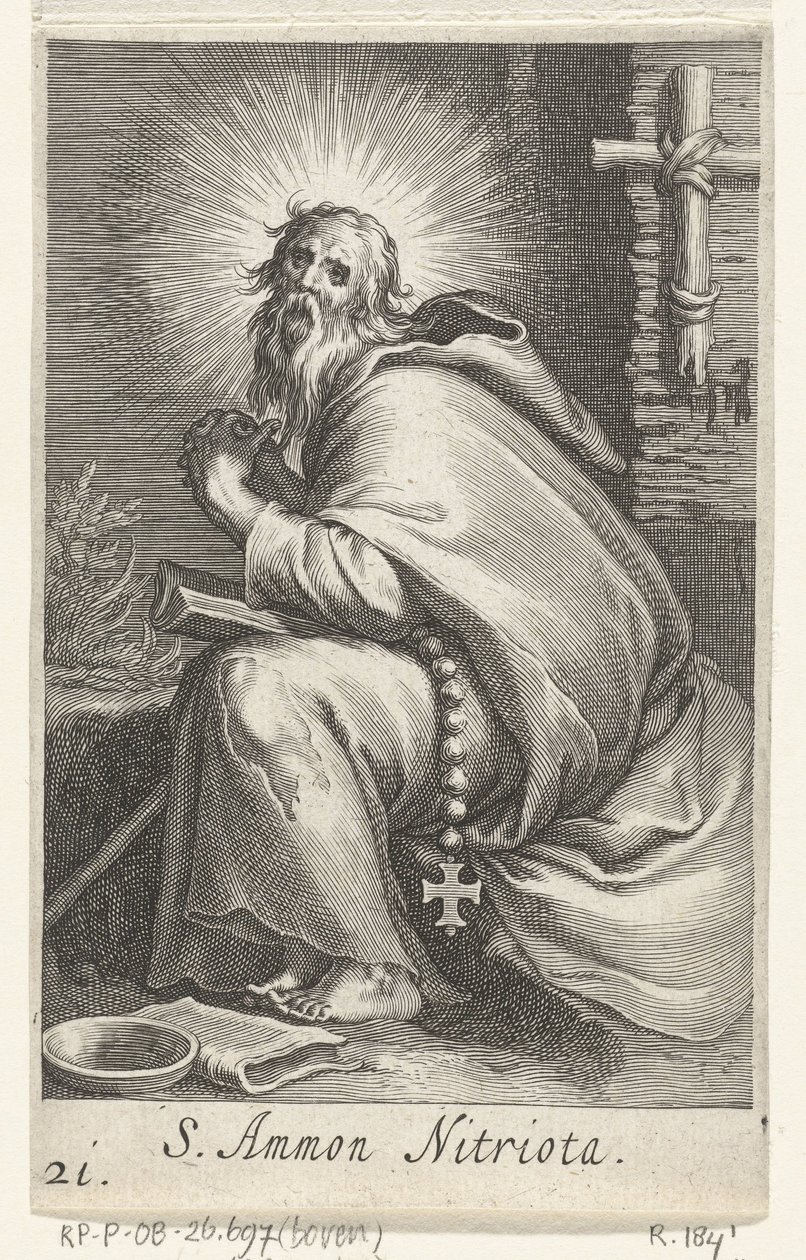 Święty Ammonius Wielki jako pustelnik S. Ammon Nitriota (tytuł na obiekcie) Pustelnicy (tytuł serii) Sacra eremvs ascetarvm (tytuł serii) autorstwa Boëtius Adamsz. Bolswert