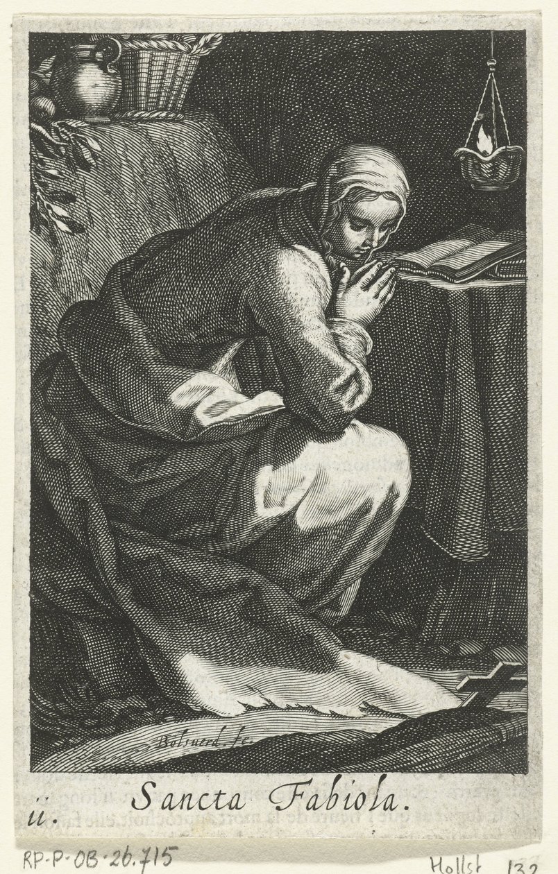 Św Fabiola z Rzymu jako pustelnik Sancta Fabiola (tytuł na obiekcie) Pustelnicy (tytuł serii) Sacra Eremus Ascetriarum (tytuł serii) autorstwa Boëtius Adamsz. Bolswert