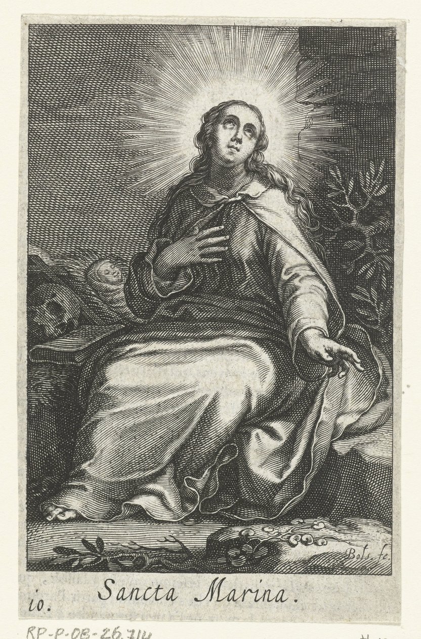 Święta Marina Aleksandryjska jako pustelnik Sancta Marina (tytuł na obiekcie) Pustelnicy (tytuł serii) Sacra Eremus Ascetriarum (tytuł serii) autorstwa Boëtius Adamsz. Bolswert