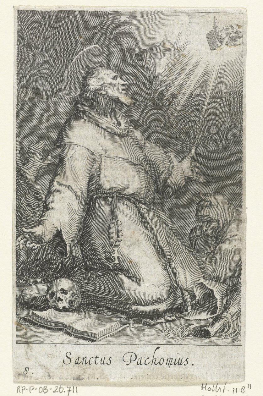 Święty Pachomiusz Starszy jako pustelnik Pustelnicy (tytuł serii) Sacra eremvs ascetarvm (tytuł serii) autorstwa Boëtius Adamsz. Bolswert