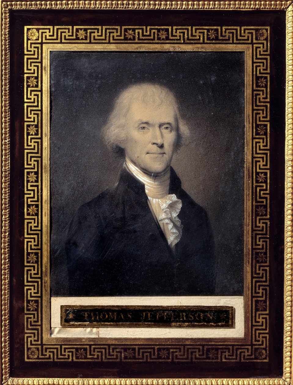 Portret Thomasa Jeffersona (1743-1826) Prezydent Stanów Zjednoczonych od 1801 do 1809 - Rysunek Boucha (XIX wiek), czarny kamień, kredowy blat Wymiary: 0,25 x 0,20m - Malmaison, Musee Du Chateau - Portret Thomas Jefferson (1743-1826) - Rysunek Bouc autorstwa Bouch