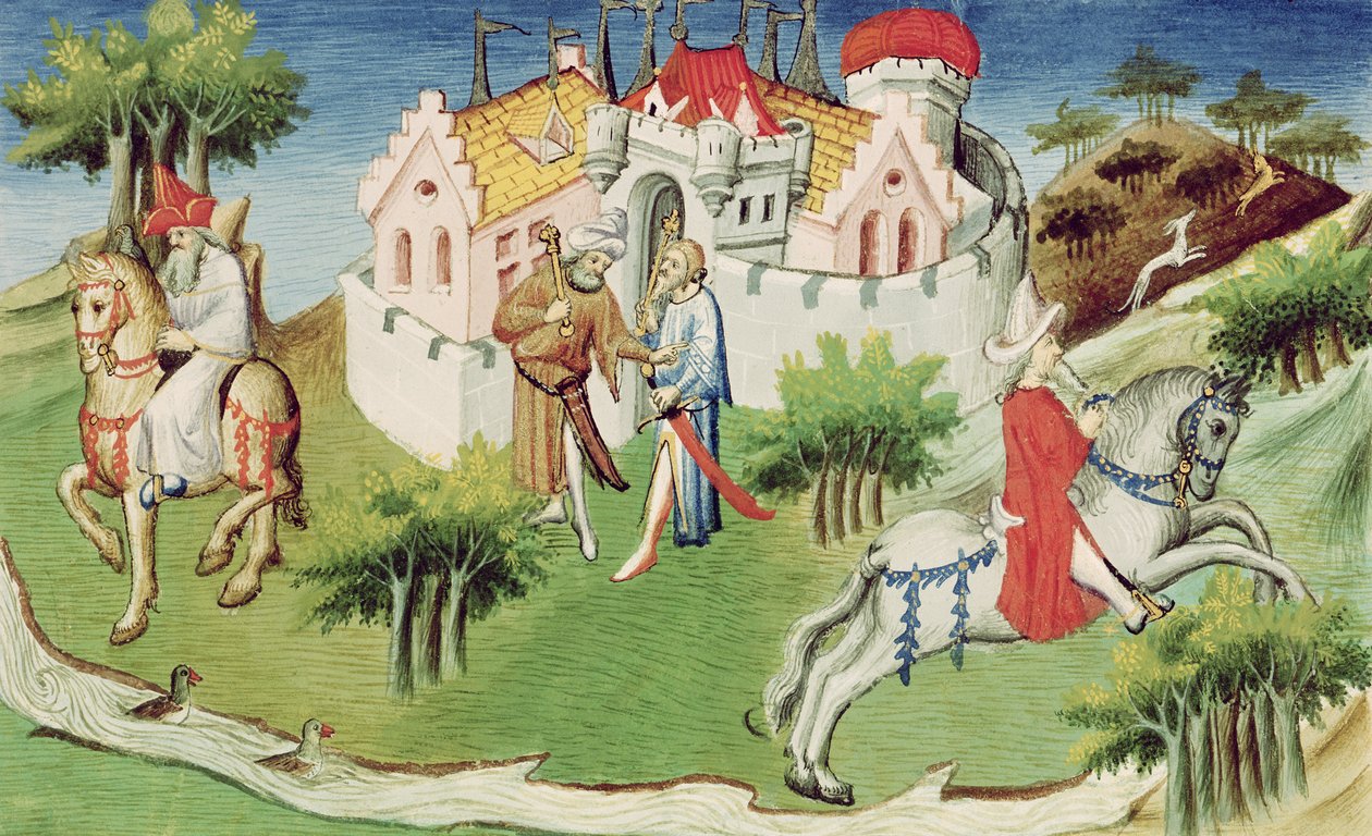 Ms 2810 f.38, Pałac syna Wielkiego Chana w Pekinie, z „Livre des Merveilles du Monde”, c.1410-12 (tempera on vellum) (zob. także 1188423) autorstwa Boucicaut Master