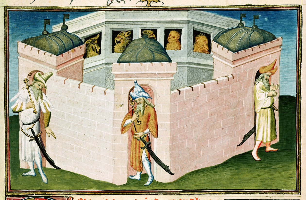 Pani Fr 2810 f.37, Pałac Wielkiego Chana, z „Księgi Cudów Świata”, c.1410-12 (tempera na welinie) autorstwa Boucicaut Master