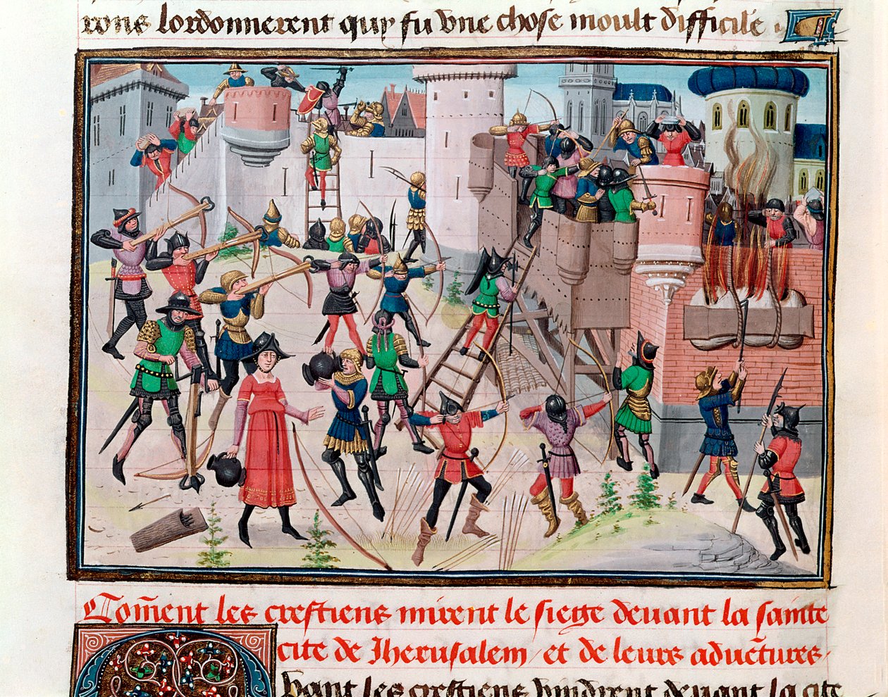 Ms 5089-90 Oblężenie Jerozolimy przez chrześcijan podczas jednej z wypraw krzyżowych, z Chroniques des empereurs autorstwa Davida Auberta, 1462 autorstwa Brabant School