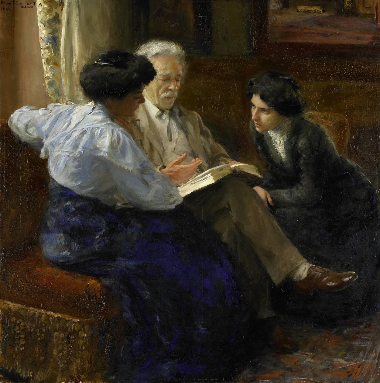 Alphons Marie Antoine Joseph Grandmont (1837-1909), drugi mąż Artysty, udziela korepetycji dwóm włoskim dziewczynom autorstwa Bramine Hubrecht