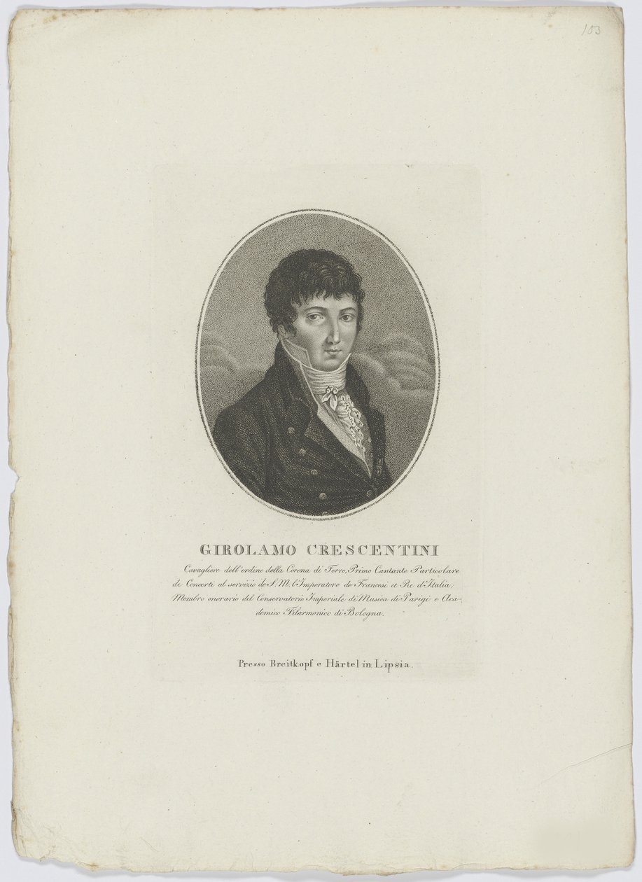 Portret Girolamo Crescentini 1762-1846, po 1800 r. autorstwa Breitkopf and Härtel