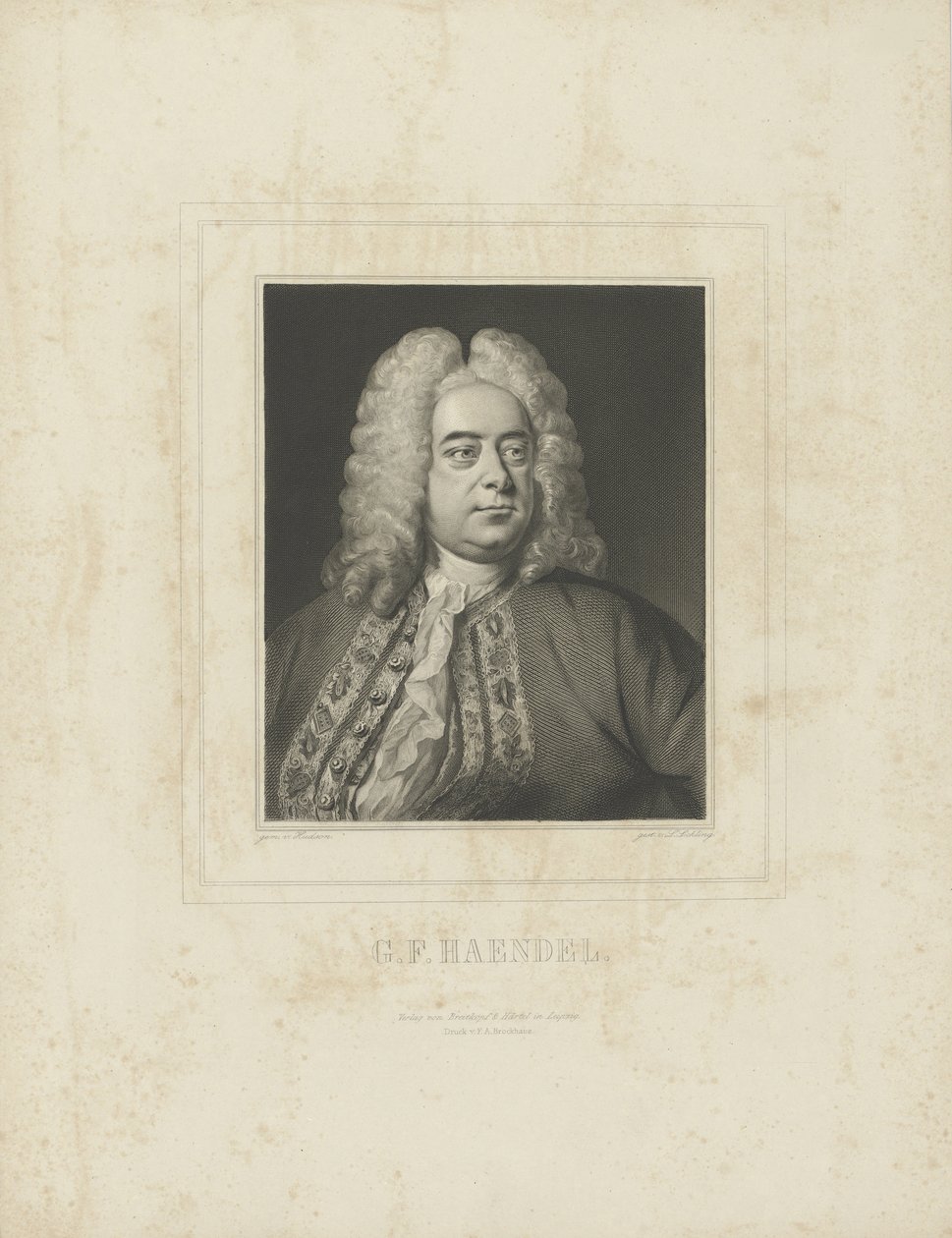 Portret kompozytora Georga Friedricha Haendla 1685-1759, c. 1840. autorstwa Breitkopf and Härtel