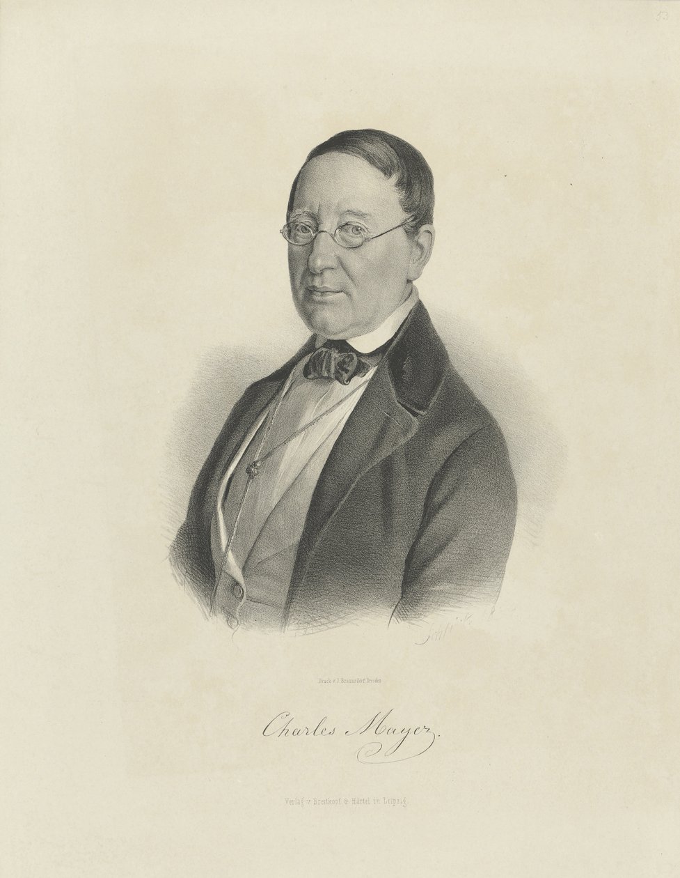 Portret pianisty i kompozytora Charlesa Mayera 1799-1862, ok. 1854. autorstwa Breitkopf and Härtel
