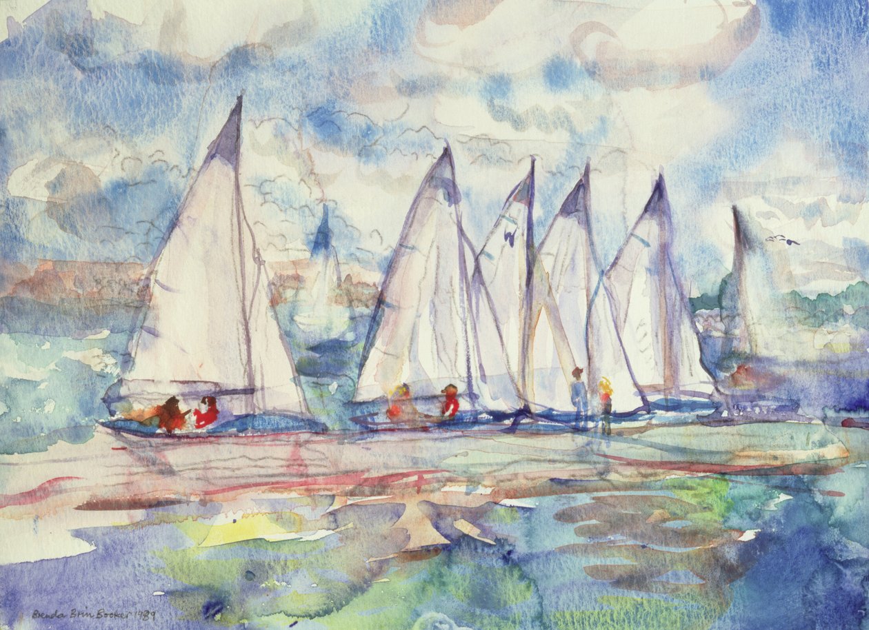 Niebieskie żaglówki, 1989 (wc na papierze) autorstwa Brenda Brin Booker