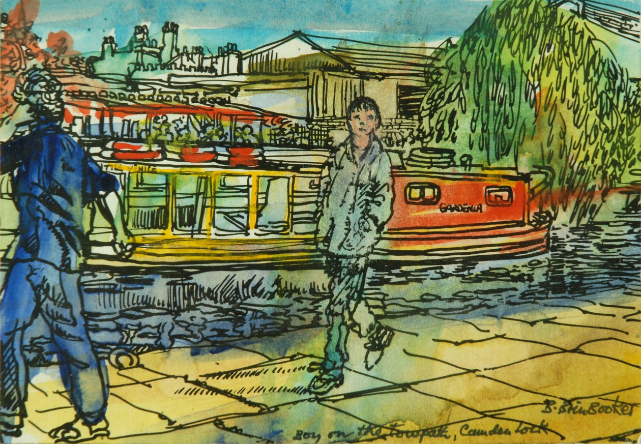 Chłopcy na ścieżce holowniczej, Camden Lock (akwarela na papierze) autorstwa Brenda Brin Booker