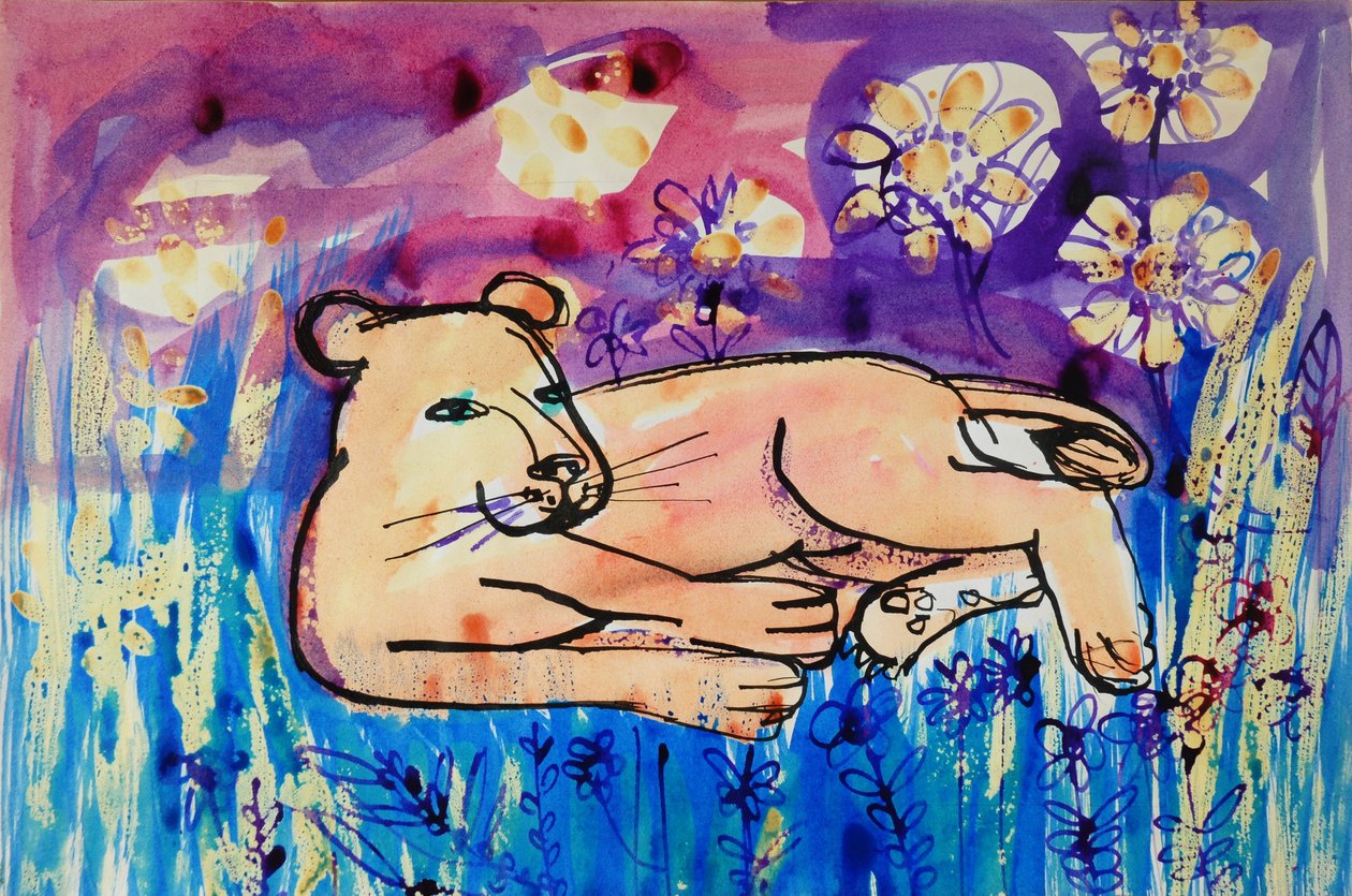 Lioness (kolor plakatu akrylowego i kolorowe tusze) autorstwa Brenda Brin Booker