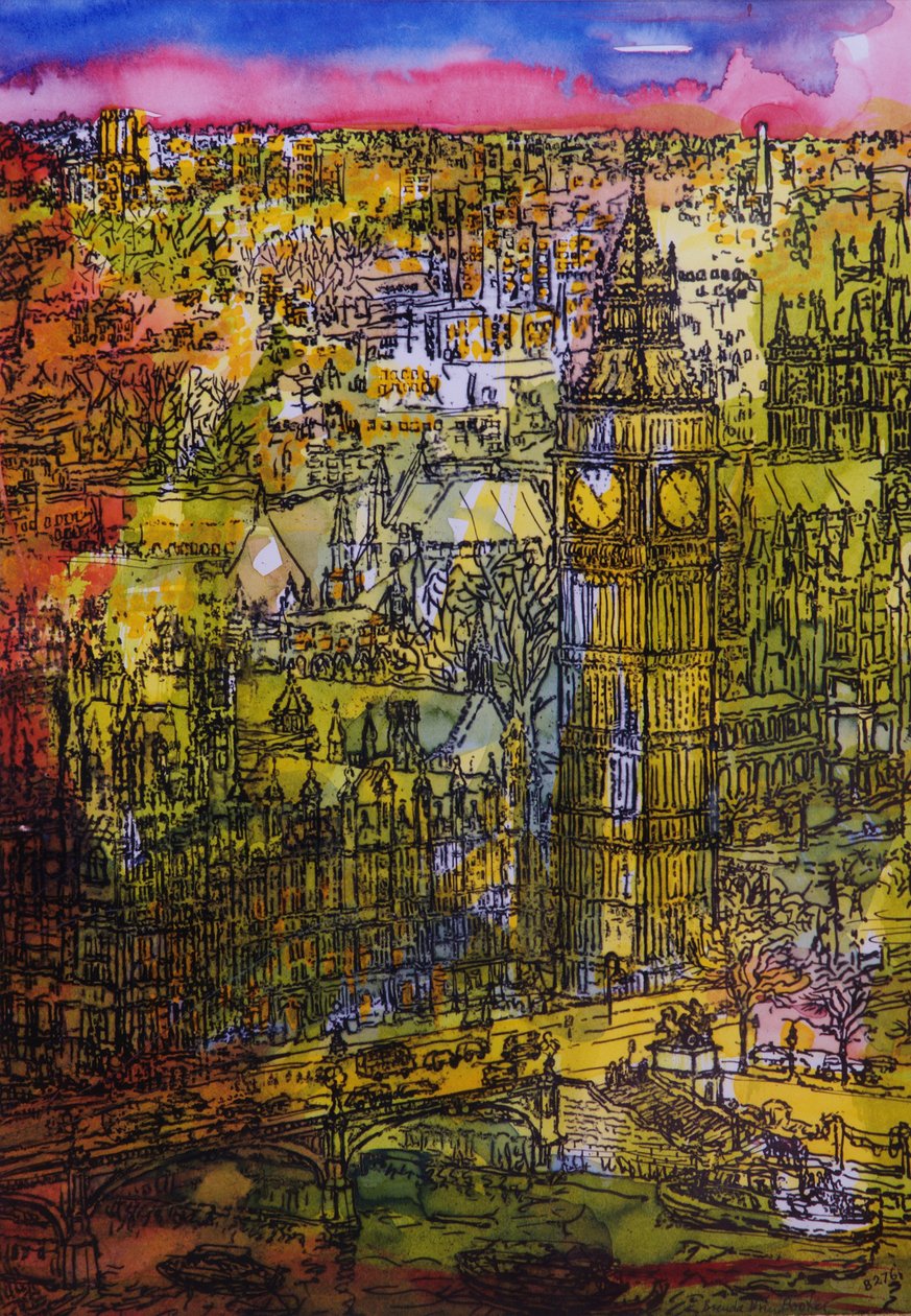 Londyn, Westminster (pióro i atrament z toaletą na papierze) autorstwa Brenda Brin Booker