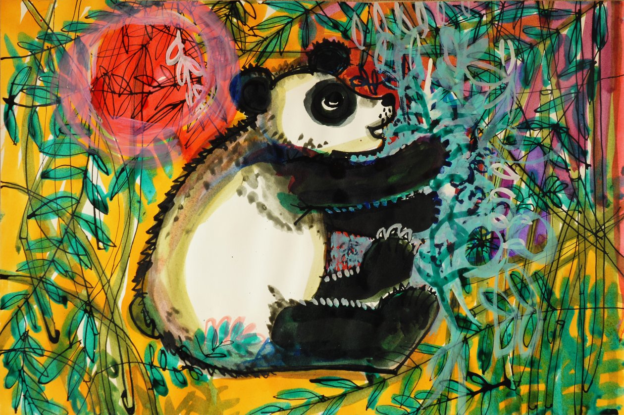 Panda (kolor plakatu akrylowego i kolorowe tusze) autorstwa Brenda Brin Booker