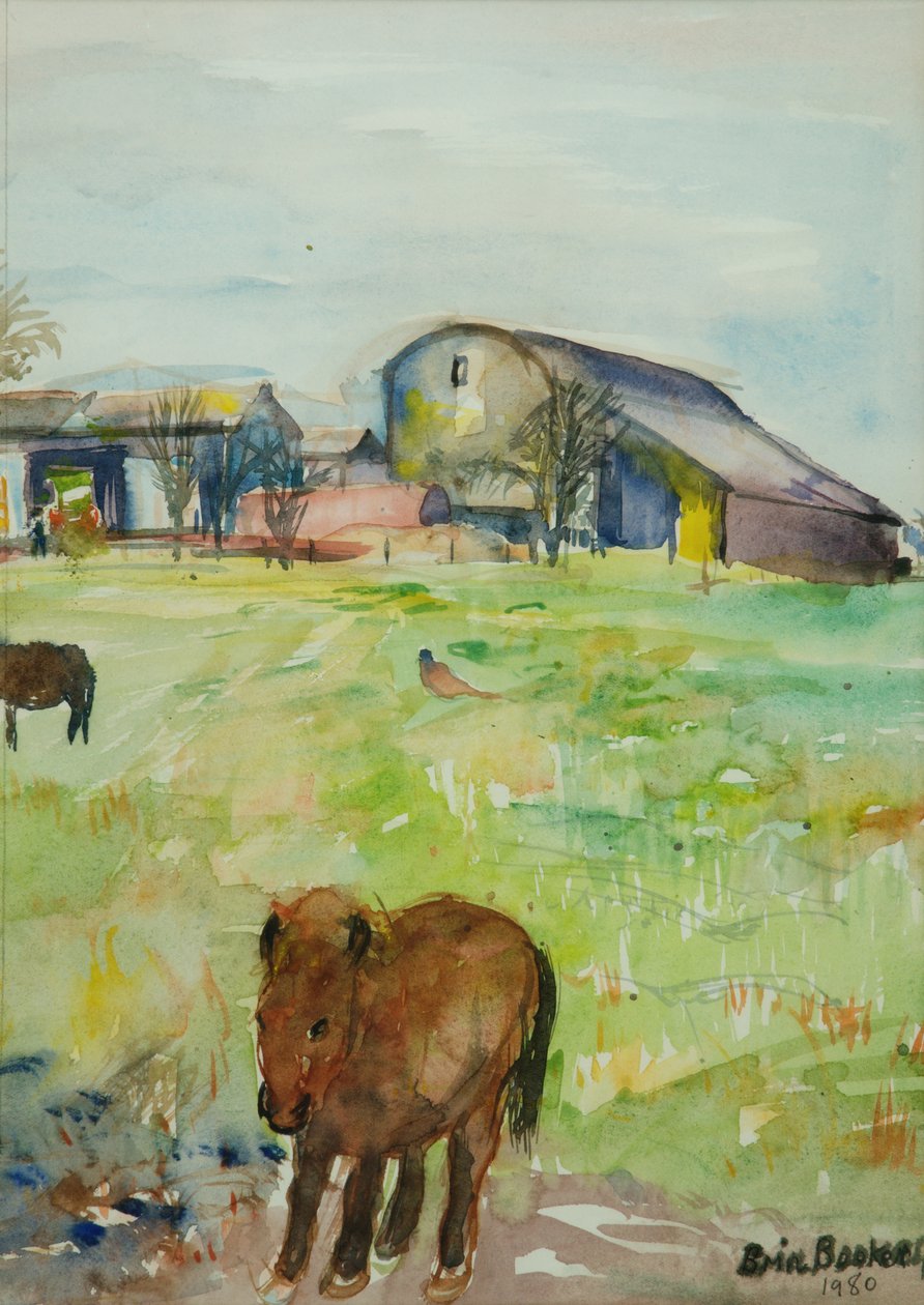 Pony in the Farm Meadow, East Green, 1980 (wc na papierze) autorstwa Brenda Brin Booker