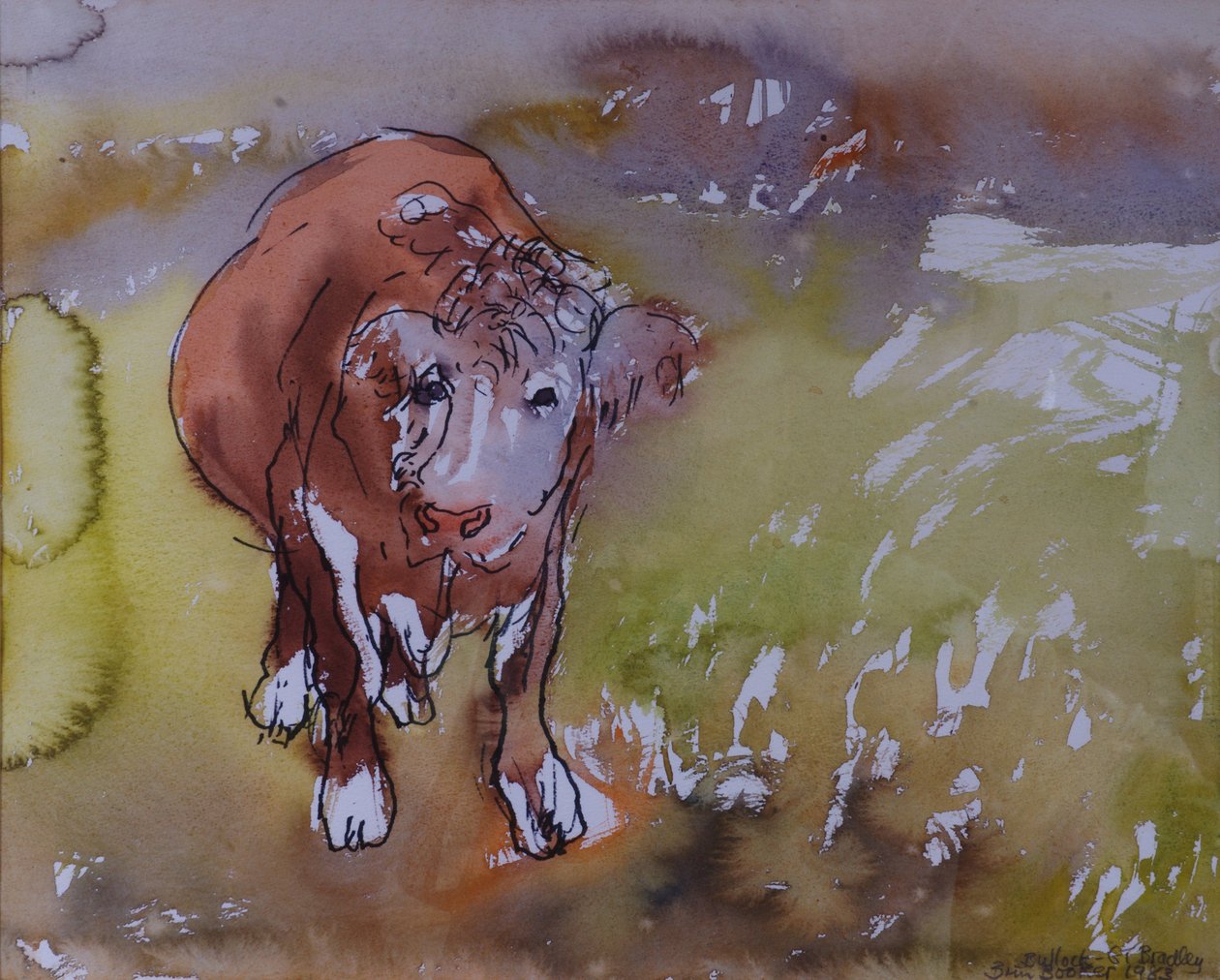 Bullock, 1983 (pióro i atrament z toaletą na papierze) autorstwa Brenda Brin Booker