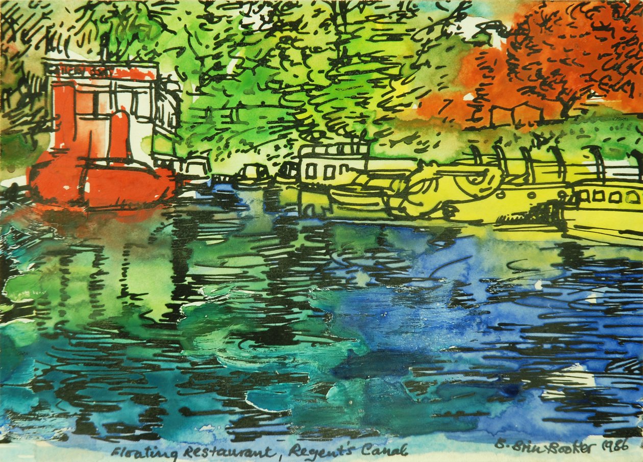 Restauracja Floating (akwarela na papierze) autorstwa Brenda Brin Booker