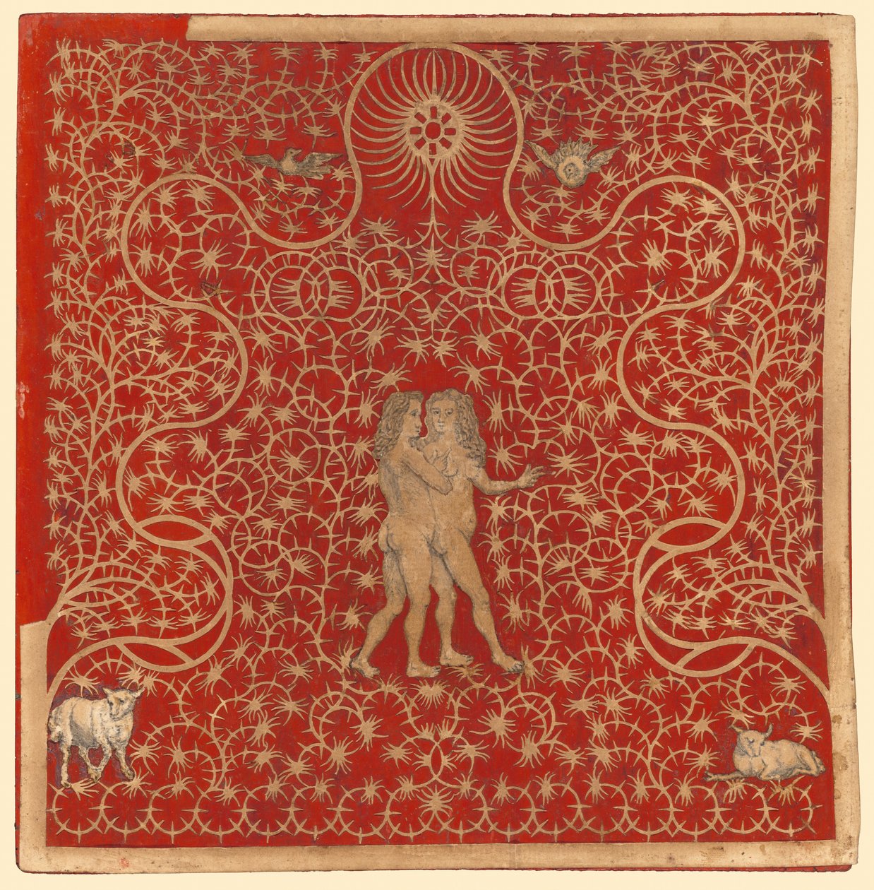 Adam i Ewa w ogrodzie z dwiema owcami i dwoma gołębiami autorstwa British 18th Century