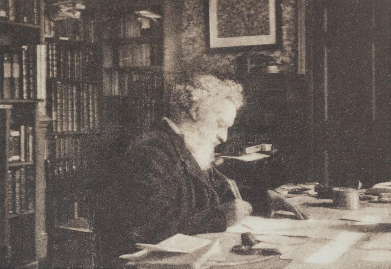 Kolekcjoner książek William Morris w swojej bibliotece w Kelmscott House, Hammersmith autorstwa British Photographer