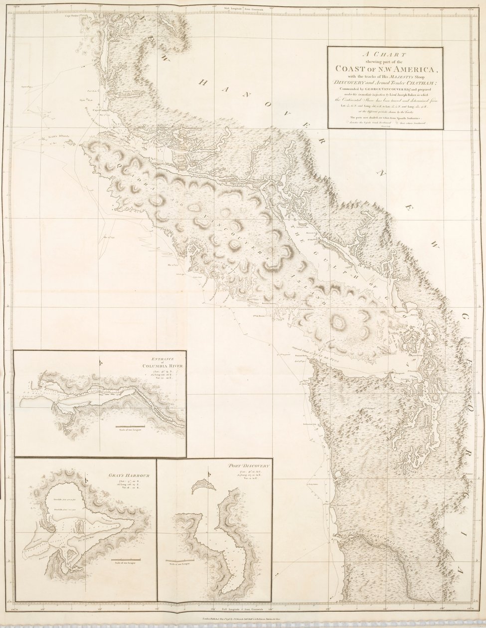 Mapa przedstawiająca część wybrzeża północno-zachodniej Ameryki autorstwa British School