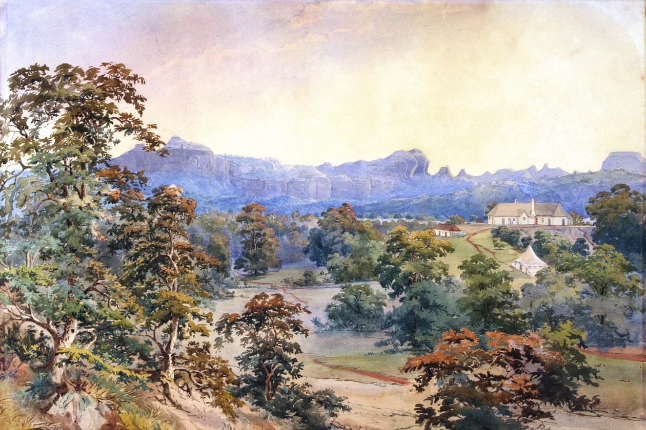 Zagroda w dolinie (akwarela) autorstwa British School