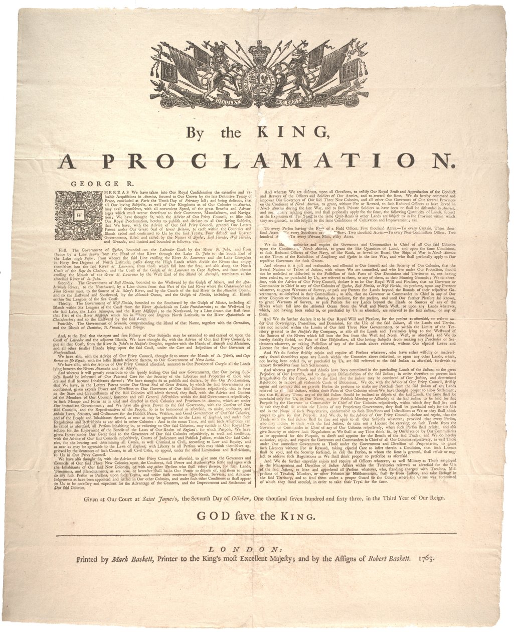 Proklamacja, 1763 autorstwa British School