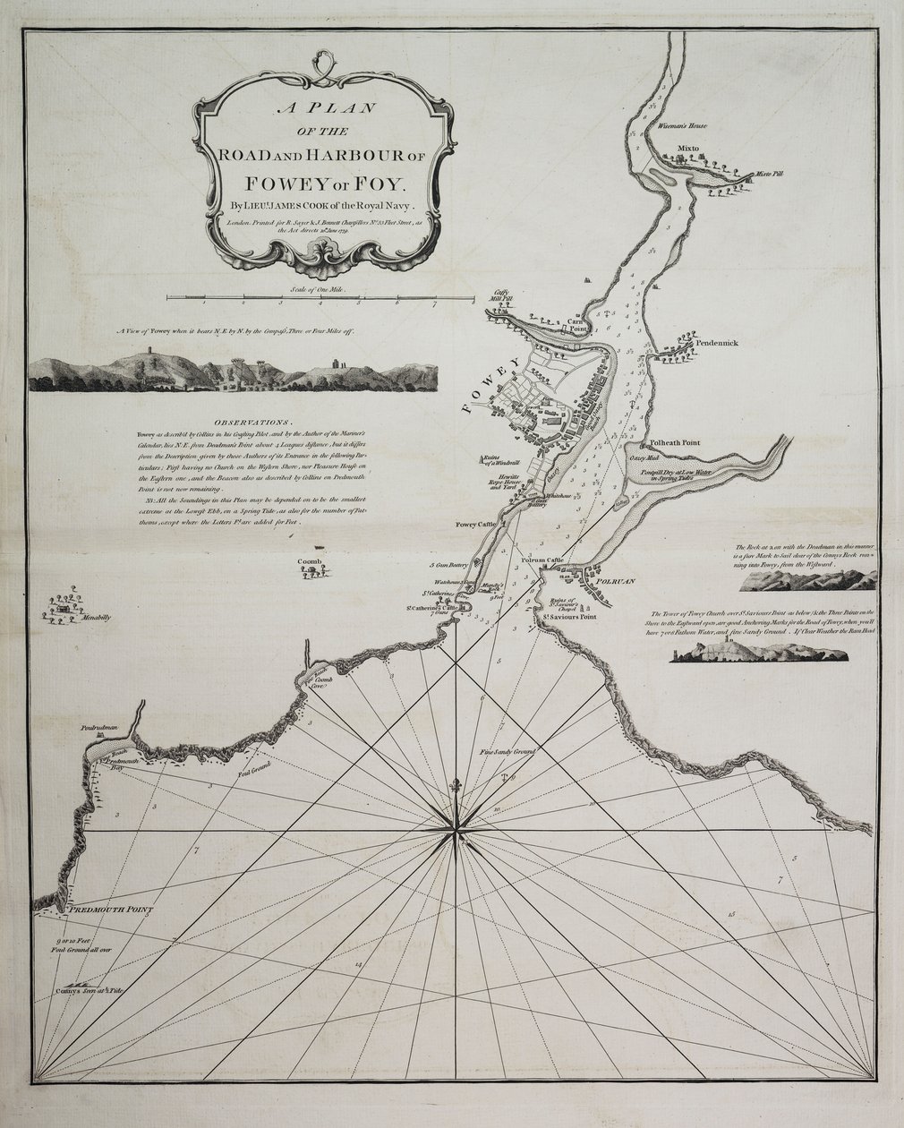 Plan drogi i portu Fowey lub Foy autorstwa porucznika Jamesa Cooka z Królewskiej Marynarki Wojennej autorstwa British School