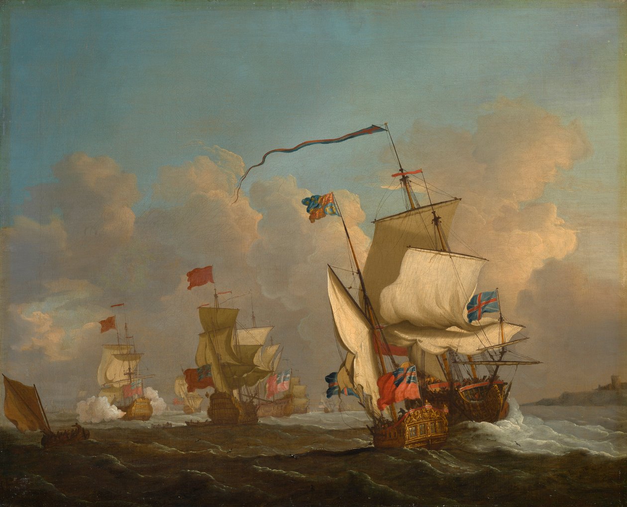 Królewski jacht z flotą na wietrze, ok. 1720 (olej na płótnie) autorstwa British School