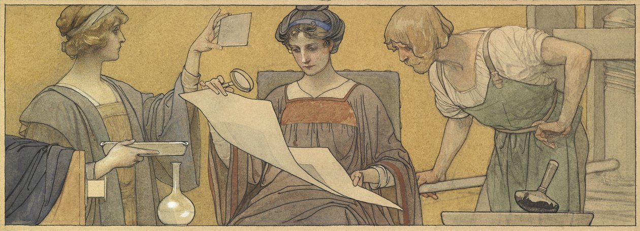 Alegoria Druku i Fotografii (akwarela z body oraz długopisem i tuszem na papierze) autorstwa British School