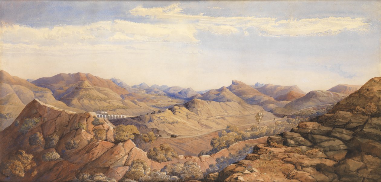 Bhore Ghaut, Great India Peninsular Railway, Bombay (akwarela na papierze) autorstwa British School
