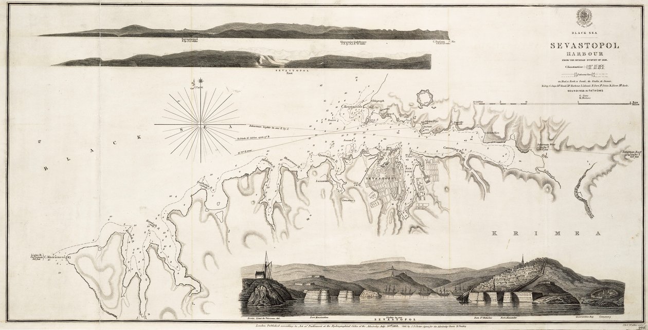 Port Sewastopol na Morzu Czarnym z rosyjskiego przeglądu z 1836 r. autorstwa British School