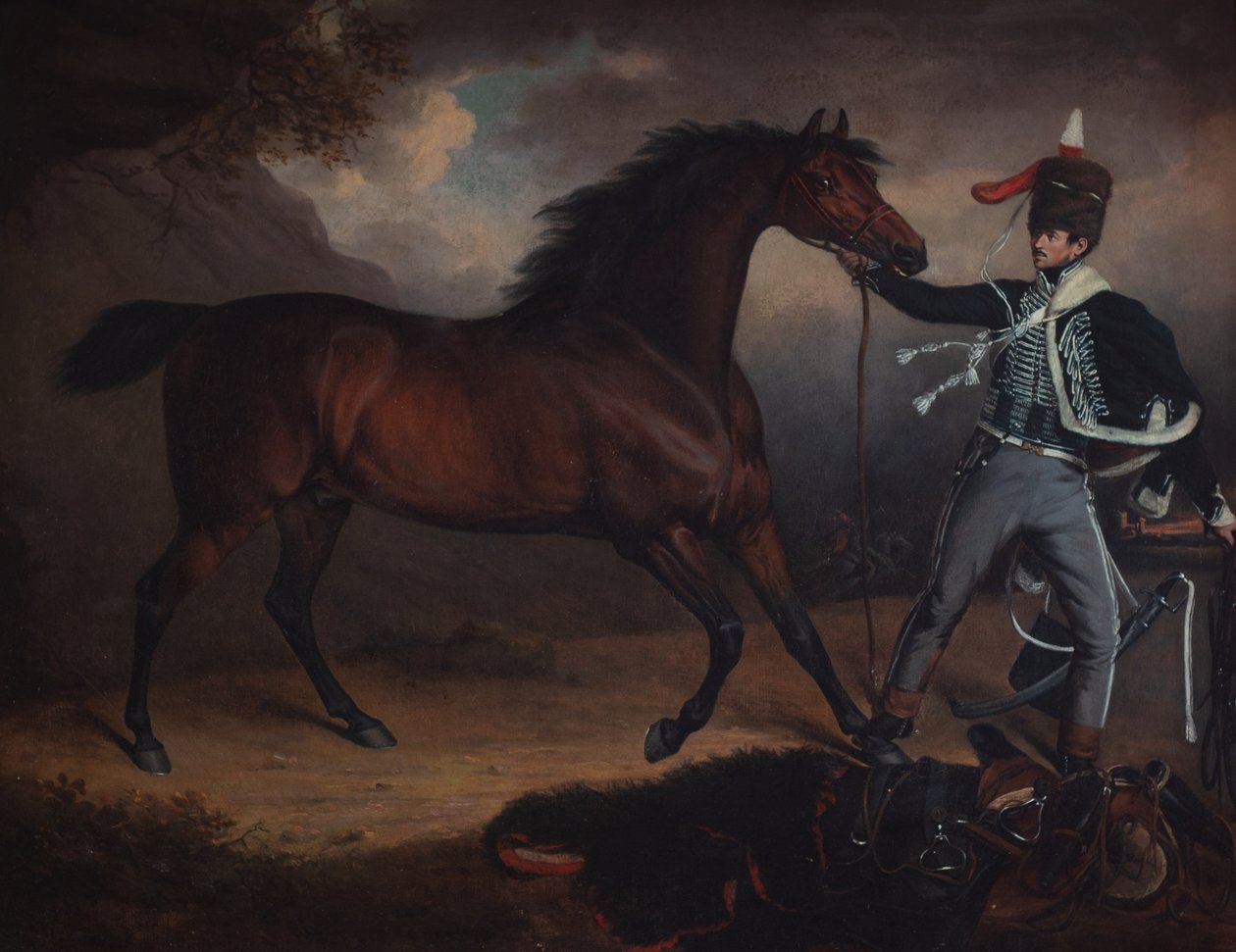 Buty i siodło, ok. 1812 r. (olej na płótnie) autorstwa British School