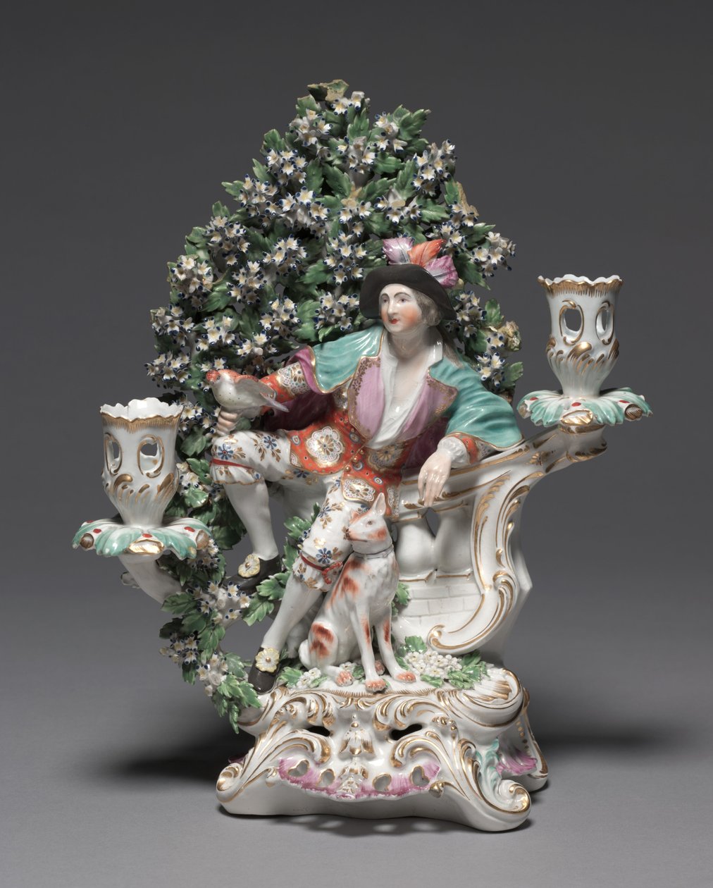 Kandelabr z Pasterzem i Psem, fabryka Porcelany Derby (okres Chelsea-Derby), ok. 1775 (porcelana z miękkiej pasty) autorstwa British School