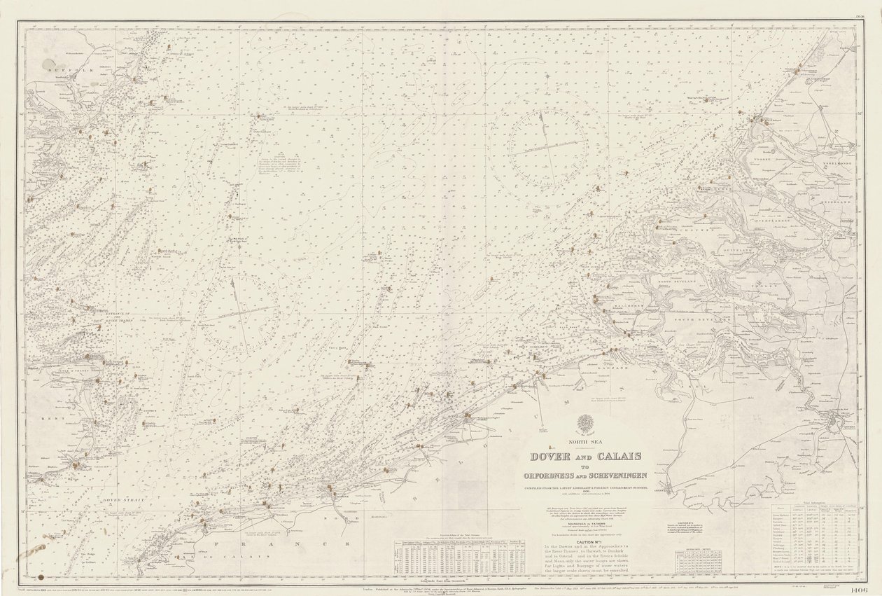 Mapa obszaru od Dover i Calais do Orfordness autorstwa British School