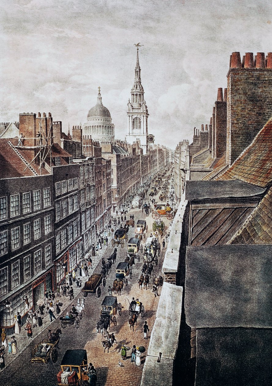 Cheapside Street w Londynie, grawerowanie, Anglia, Wielka Brytania autorstwa British School