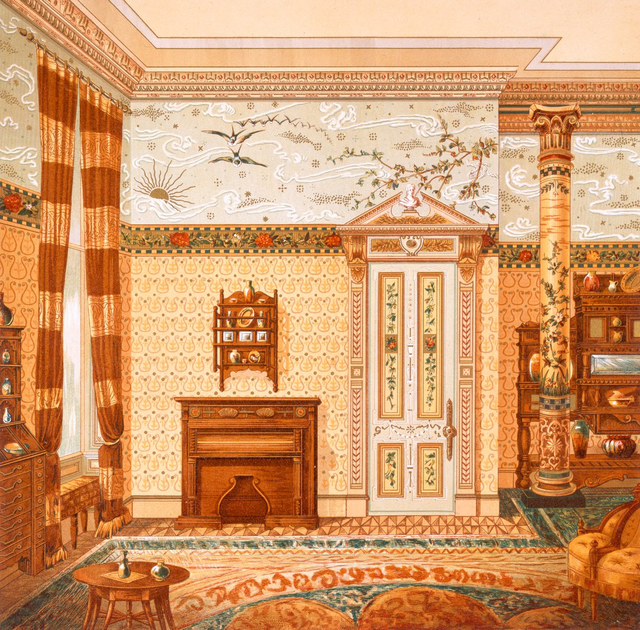 Design for aesthetic interior, z „Interior Decorations Designed by McCulloch & Gow”, z lat 80. XIX wieku (kolor litho) autorstwa British School