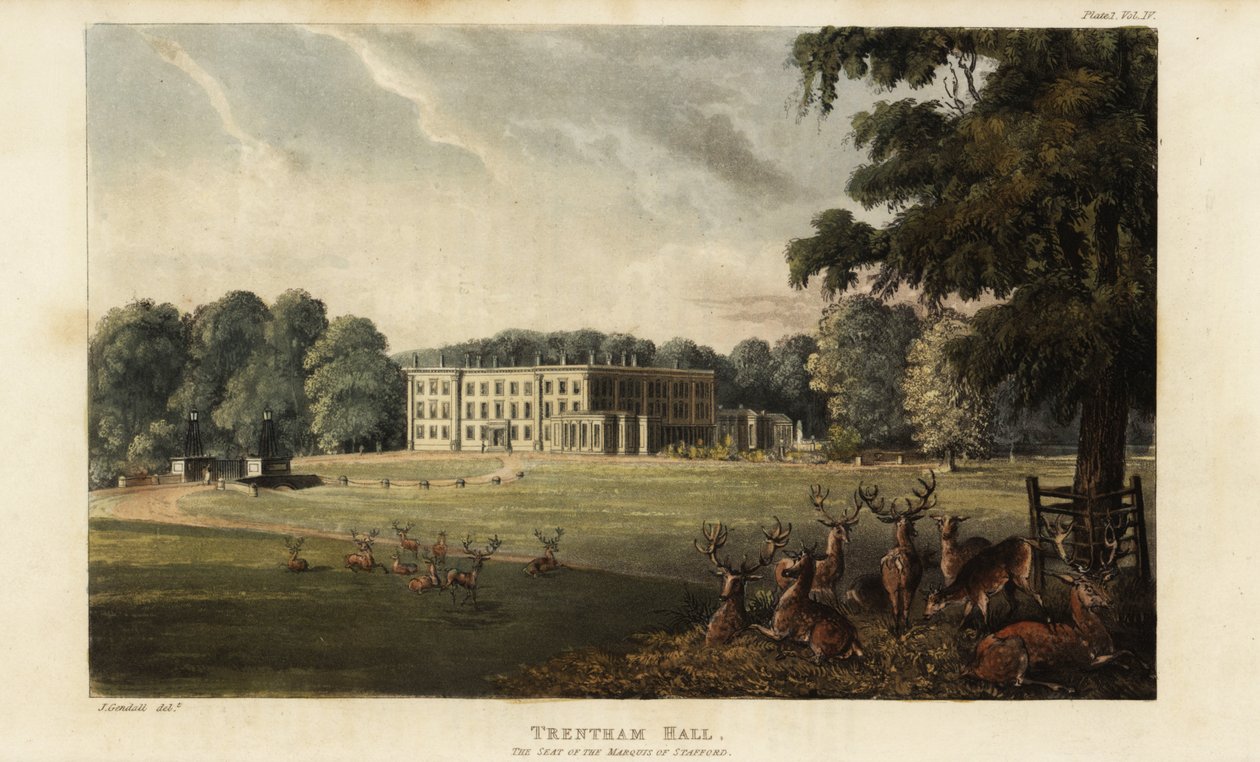 Stado jeleni przed Trentham Hall autorstwa British School