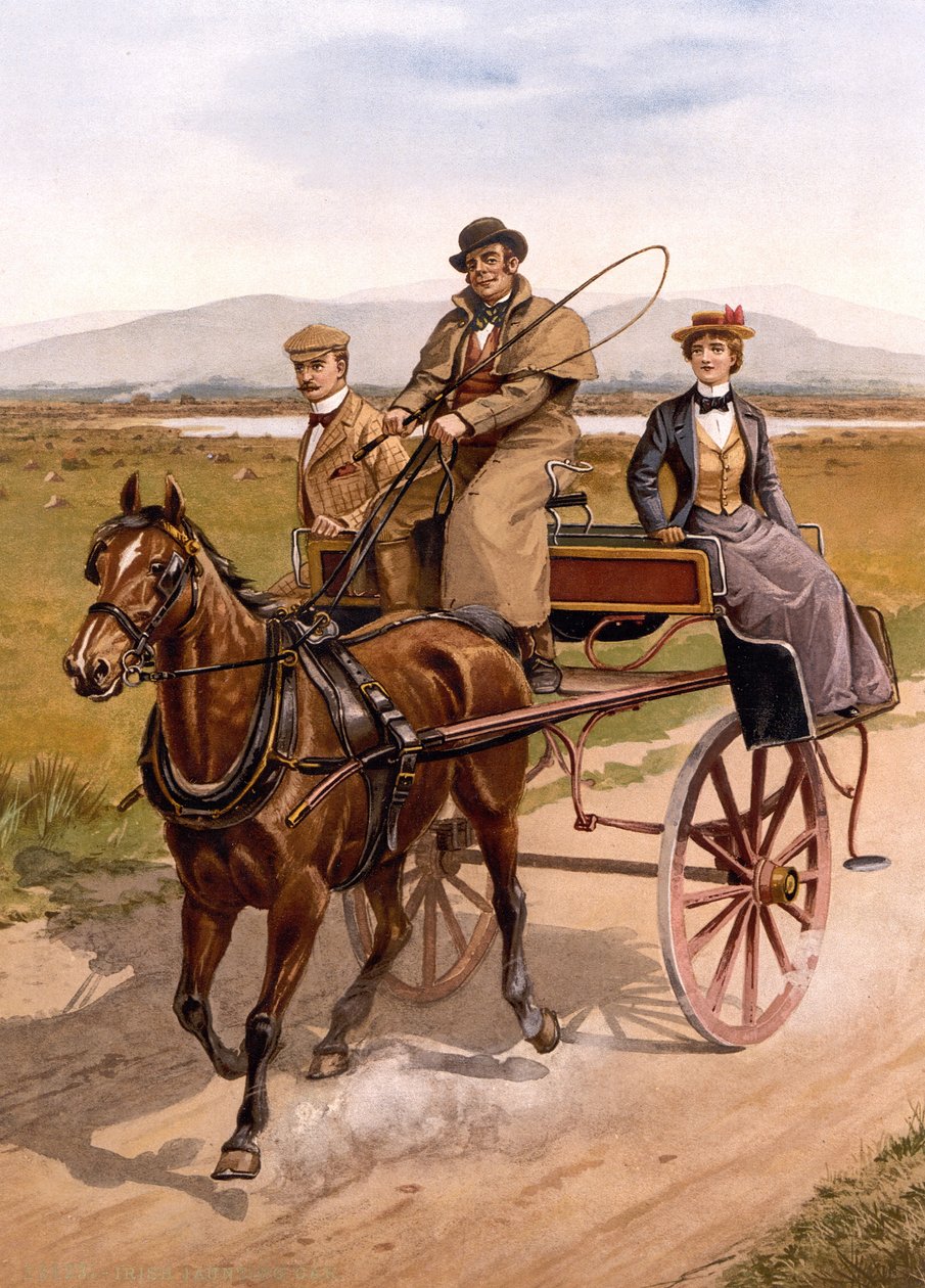 Irlandzki Jaunting Car, c.1895 (kolor lito) autorstwa British School