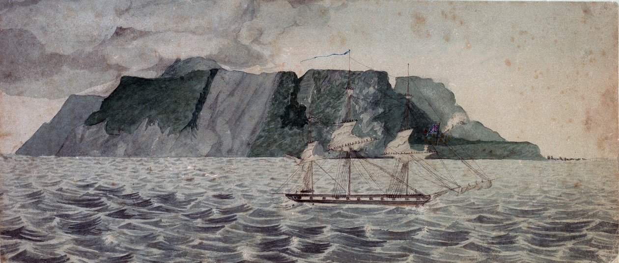 Wyspa Tristan da Cunha, ok. 1825 r. (akwarela) autorstwa British School