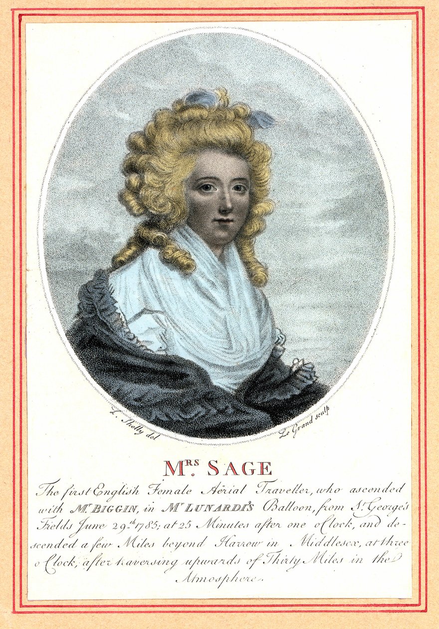 Laetitia Sage, pierwsza angielska aeronautka, koniec XVIII wieku. autorstwa British School