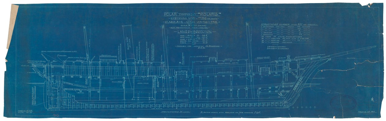 Plan przekroju wzdłużnego "Endurance" (1912), jako "Polaris autorstwa British School