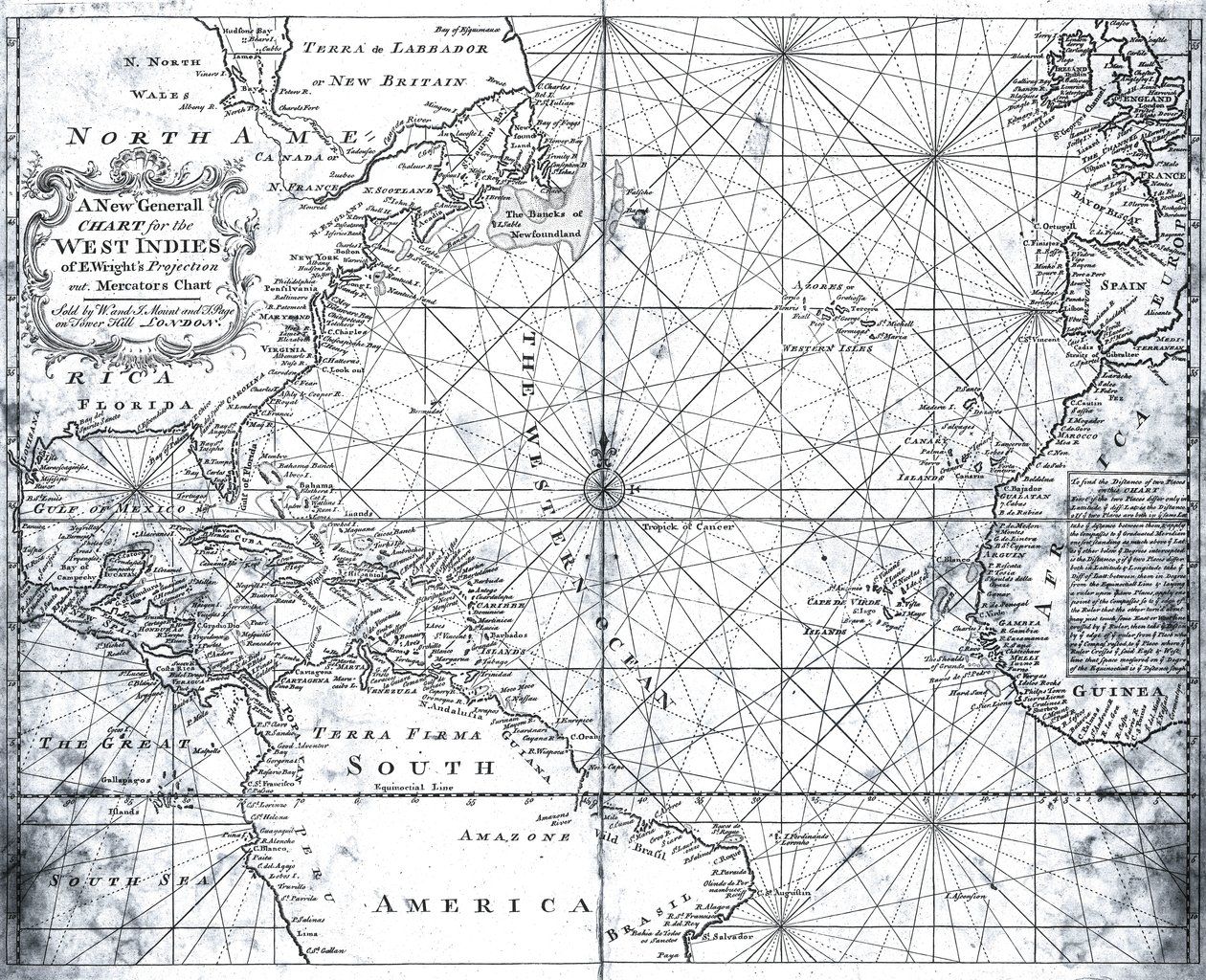 Mapa północnego Atlantyku z podziałem na góry i strony autorstwa British School