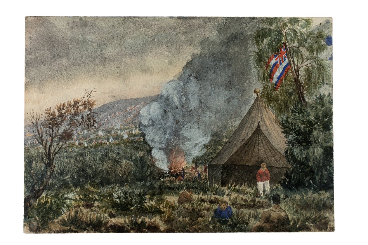 Wulkan Mauna Kea, Hawaje, marzec 1859 (akwarela na papierze) autorstwa British School