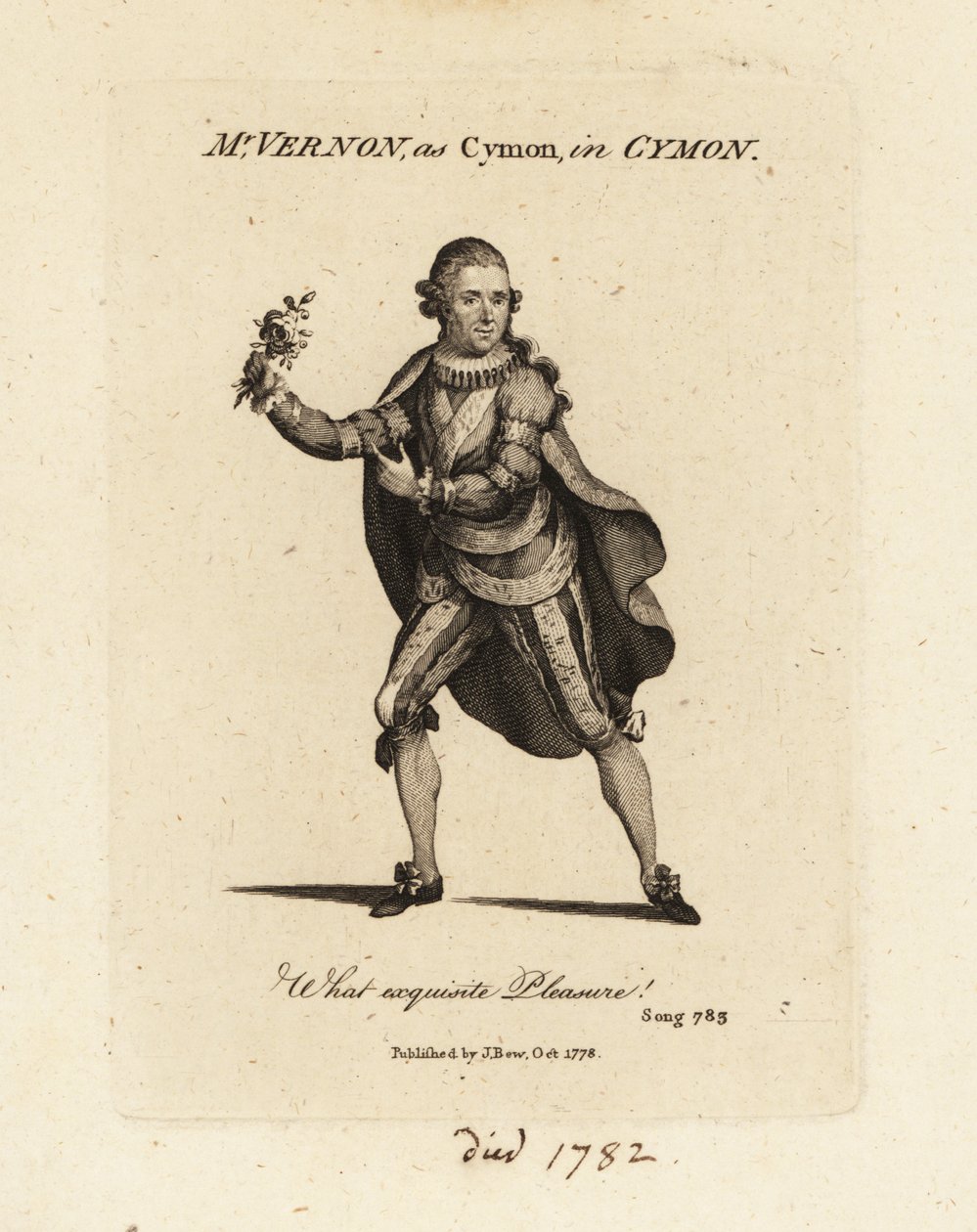 Pani Joseph Vernon jako Cymon śpiewający kantatę Cymon i Ifigenia Thomasa Arnea autorstwa British School