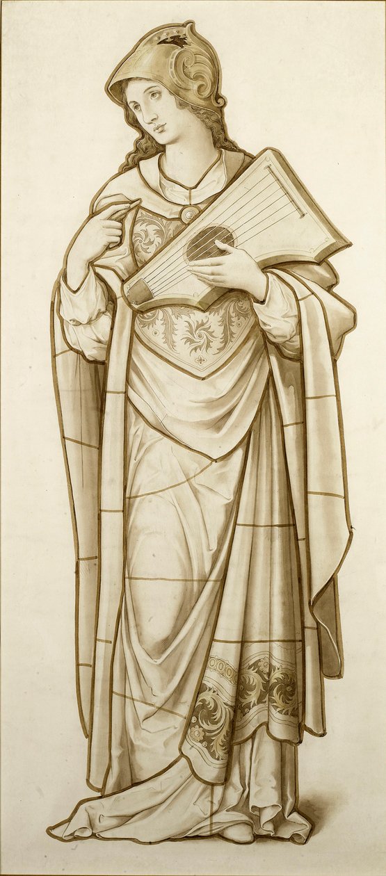 Muse of Lyric Poetry - rysunek do witraży, ok. 1890 (akwarela na papierze) autorstwa British School