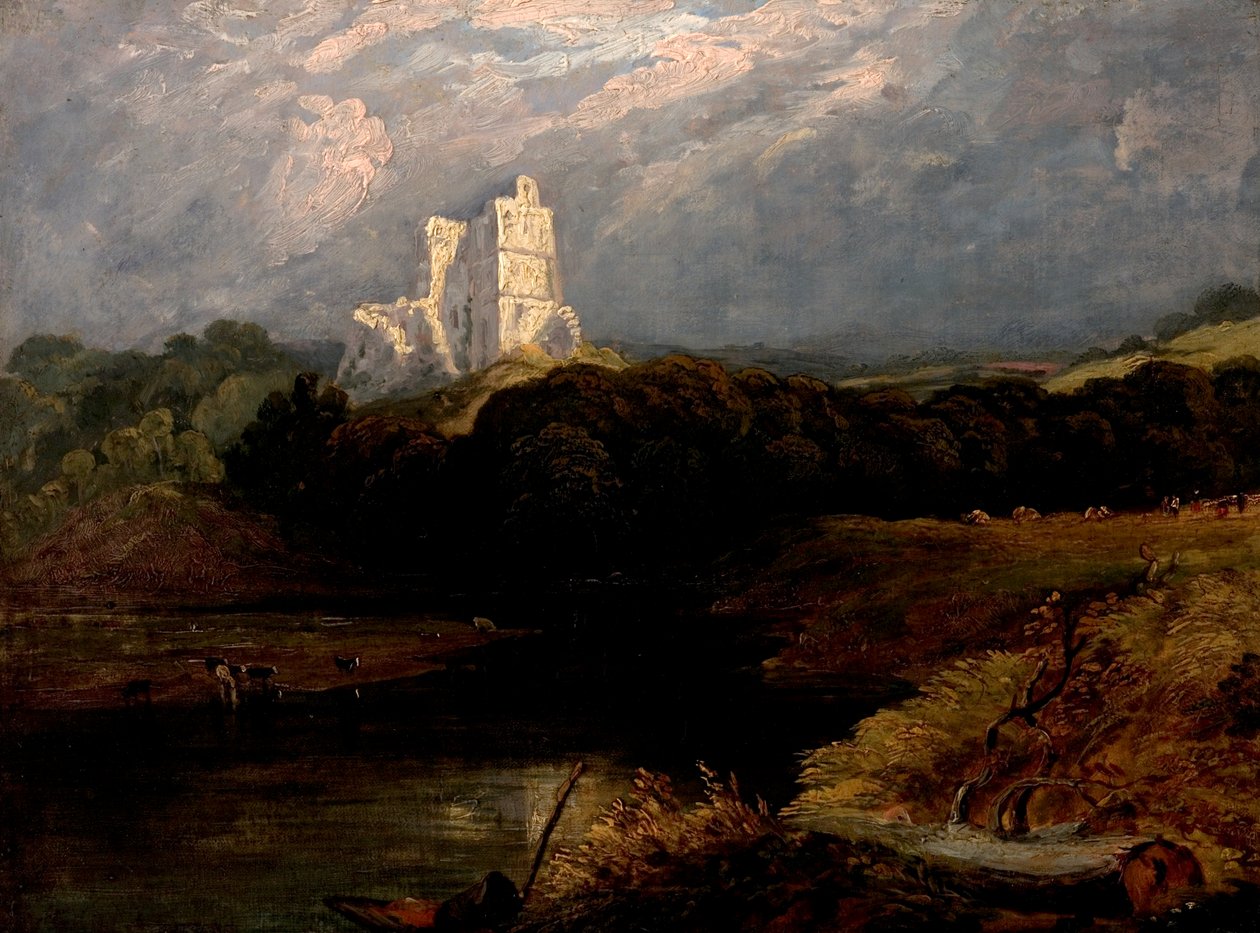 Zamek Norham, Northumberland (olej na płótnie) autorstwa British School