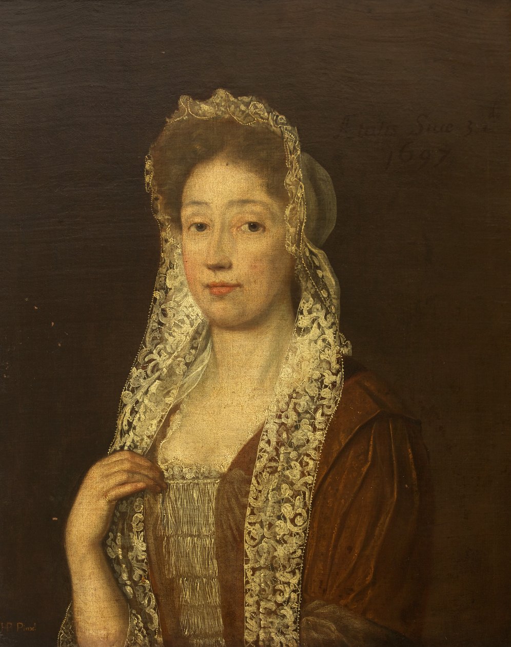 Portret damy w koronkowej czapce i sznurkach autorstwa British School